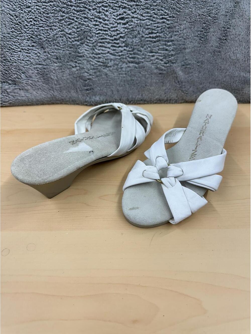 Naturalizer White Woven Heeled Mule Sandals Y2K Bridal Minimalist